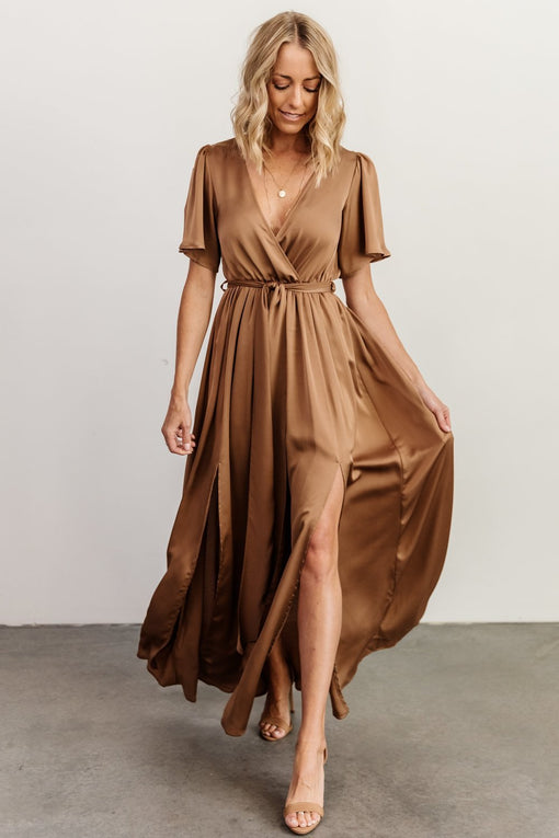 Sicily Satin Maxi Dress | Mocha ...